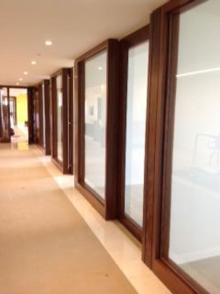 Rows of large sliding french doors